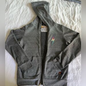 KIDS BOLT PRINT ZIP HOODIE HEATHER/RAINBOW PINK